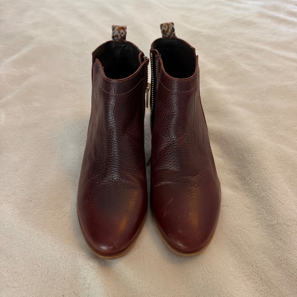 Inkkas Leather Woven Textile Ankle Boots Burgundy Boho Booties Womens 8 EUR 39
